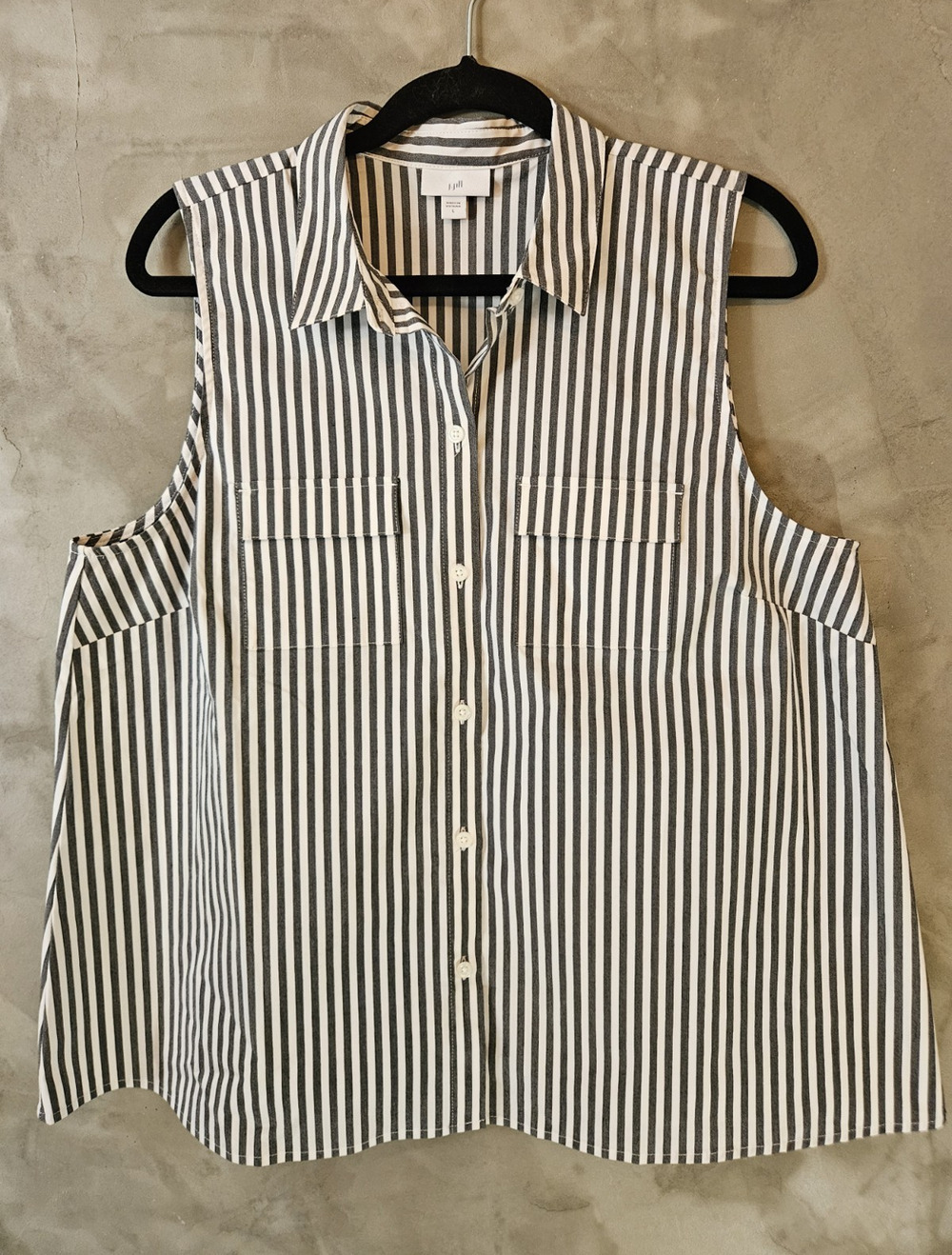 J. Jill Size L Black White Striped Collared Sleeveless Button-Up Blouse